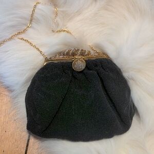 Elegant Black Evening Clutch with Gold Accents
